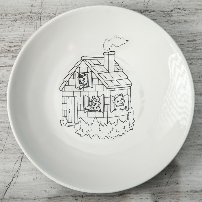 Тарелка плоская "Три свинки" 19,5 см белая, микс