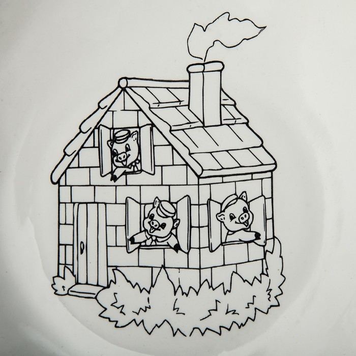 Тарелка плоская "Три свинки" 19,5 см белая, микс