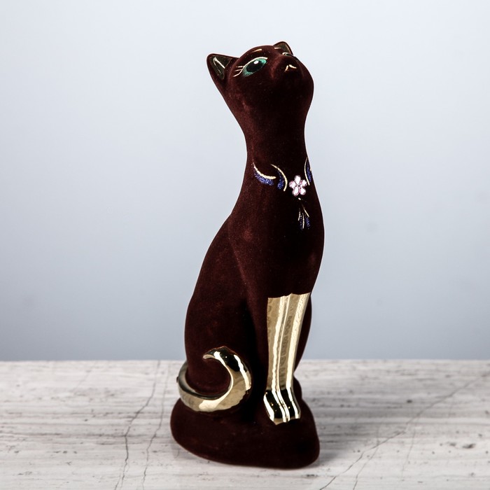 Копилка "Кися" флок булат коричневая  24см