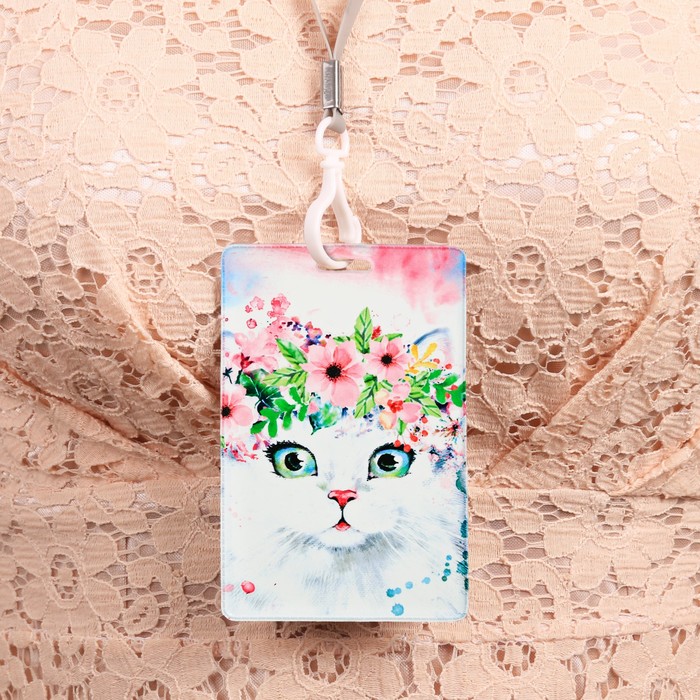 Чехол для карточек и бейджа «Кошка», 6,8 х 10,5 см