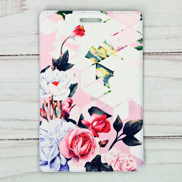 Чехол для карточек и бейджа «Цветы», 6,8 х 10,5 см