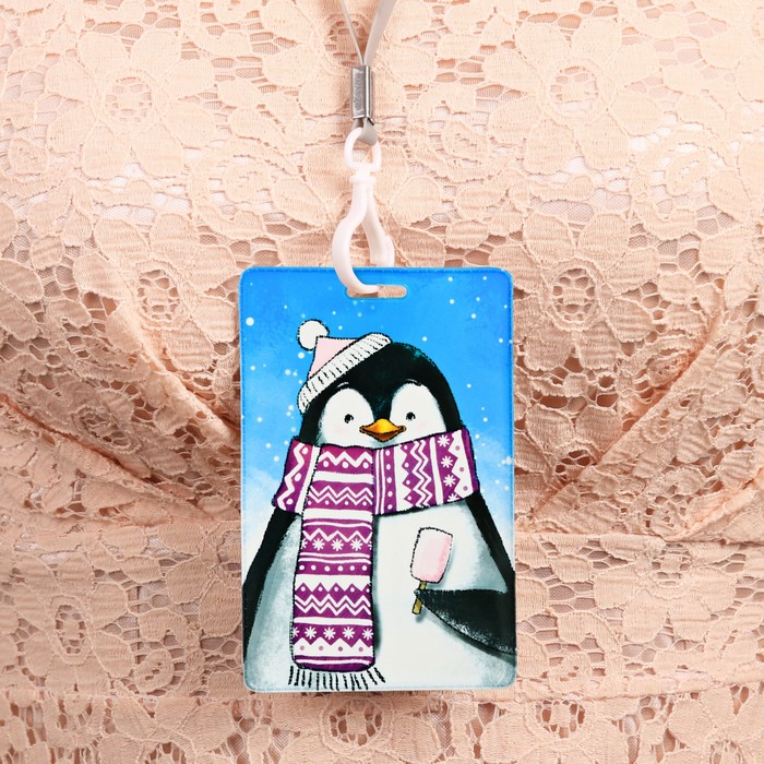 Чехол для карточек и бейджа «Пингвин», 6,8 х 10,5 см