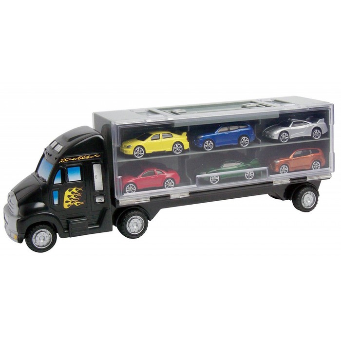 Переносной кейс для машиок "Грузовик", шесть машинок в комплекте, 36 см, масштаб 1:64