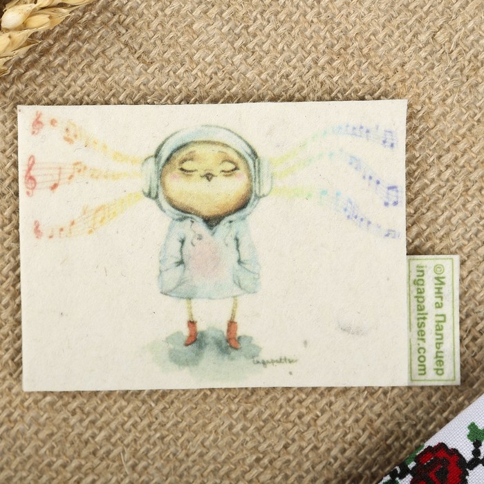 Магнит из войлока "Сова музыкальная" с авторскими рисунками Инги Пальцер