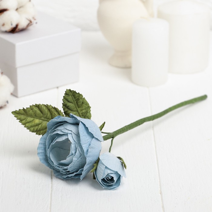Искусственный цветок "Королевская роза" голубая 25 см