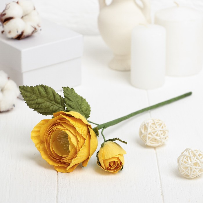 Искусственный цветок "Королевская роза" жёлтая 25 см