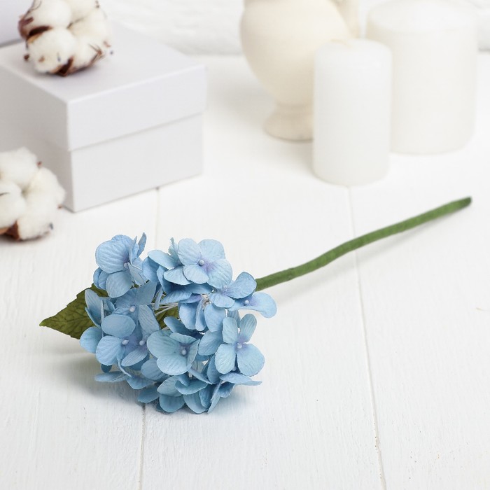 Искусственный цветок "Карликовая гортензия" голубая 27 см