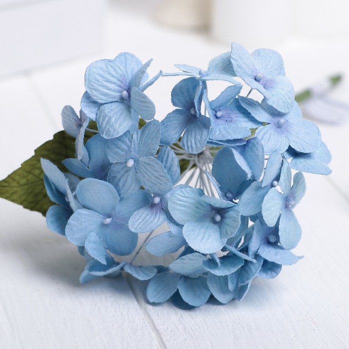 Искусственный цветок "Карликовая гортензия" голубая 27 см