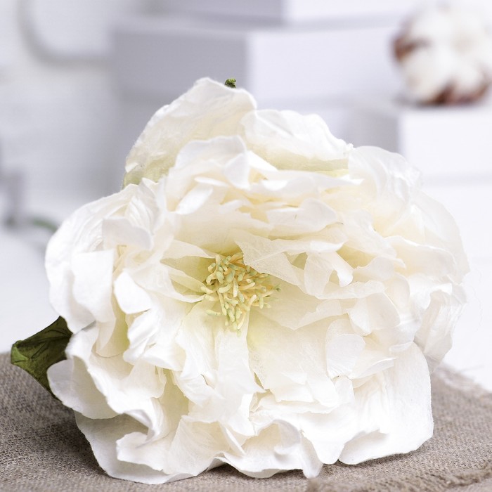 Искусственный цветок "Распустившийся пион" белый 47 см