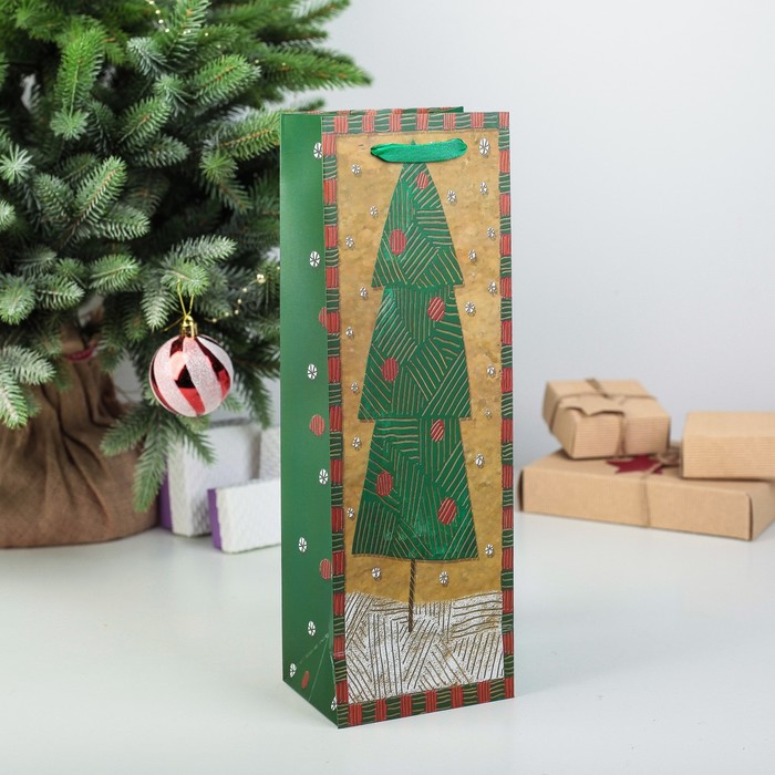 Пакет подарочный под бутылку, 12 х 8 х 35 см