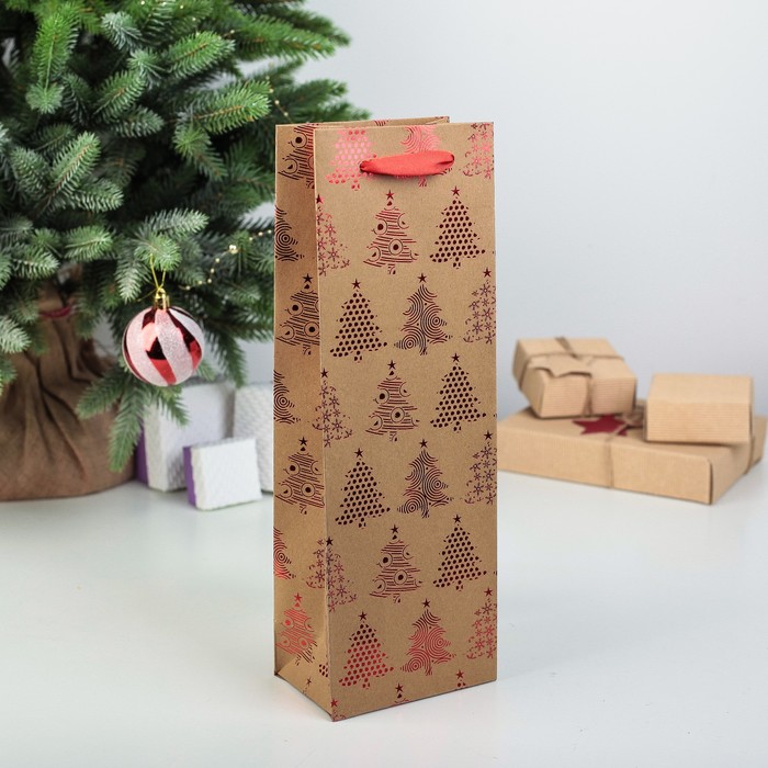 Пакет подарочный под бутылку, 12 х 8 х 35 см