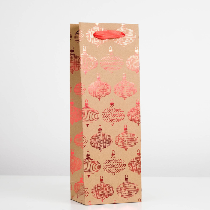 Пакет подарочный под бутылку, 12 х 8 х 35 см