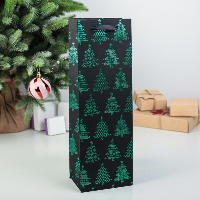 Пакет подарочный под бутылку, 12 х 8 х 35 см