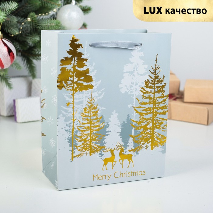 Пакет подарочный "Зимний лес", 26 х 14 х 32 см