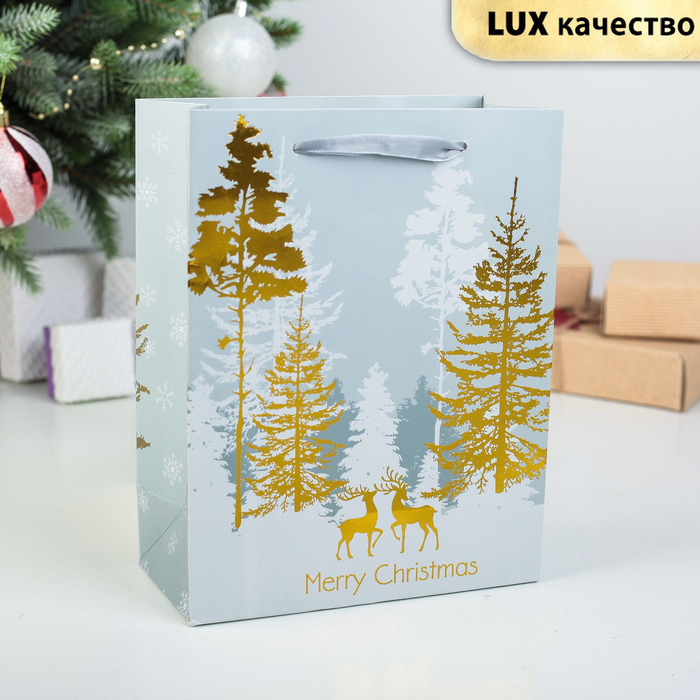 Пакет подарочный "Зимний лес", 31 х 12 х 42 см