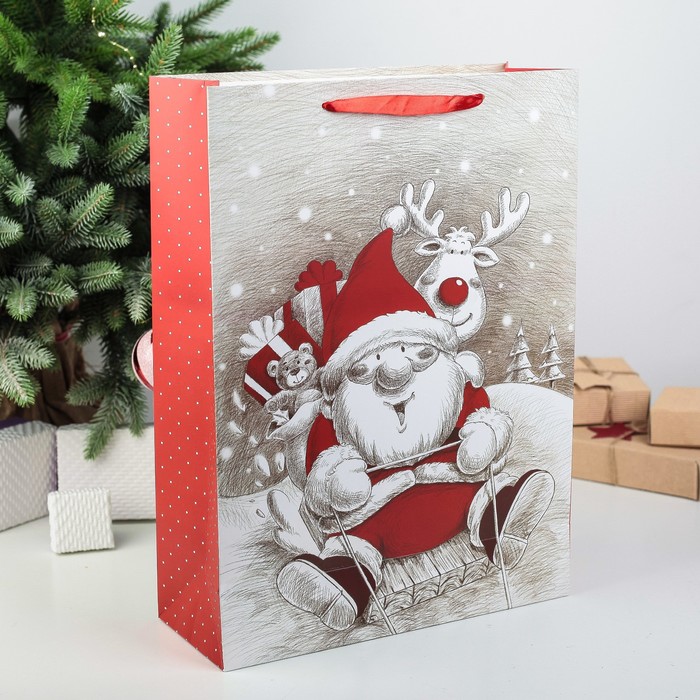 Пакет подарочный "Дед Мороз", 31 х 12 х 42 см