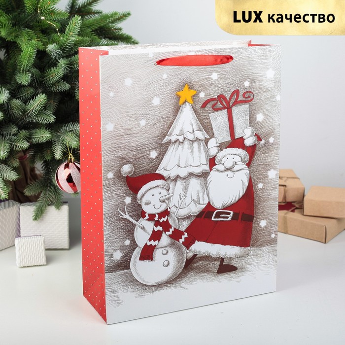Пакет подарочный "Снеговик", 31 х 12 х 42 см