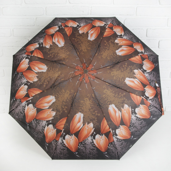Зонт полуавтоматический "Цветущий луг", R=49см, цвет серый/оранжевый