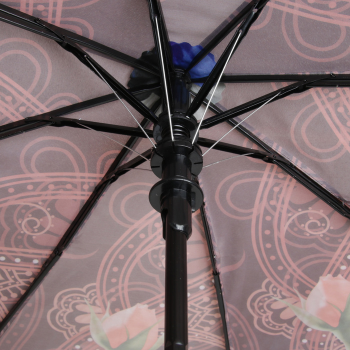 Зонт полуавтоматический "Нежные розы", R=49см, цвет коричневый/персиковый