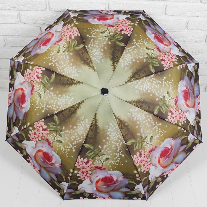 Зонт полуавтоматический "Распустившаяся роза", R=49см, цвет зелёный