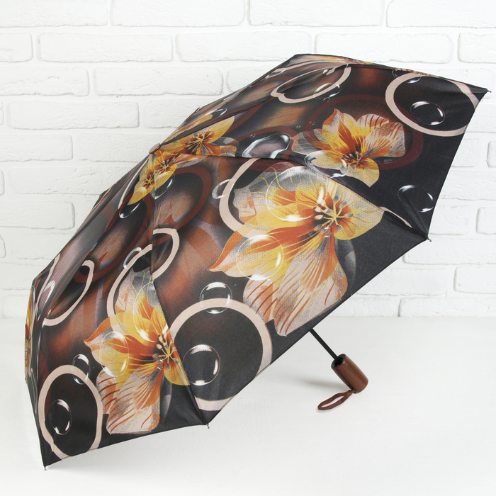 Зонт полуавтоматический "Первоцвет", R=49см, цвет коричневый