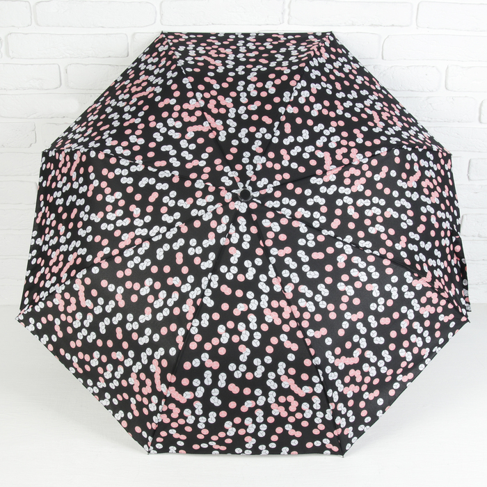 Зонт полуавтоматический "Конфетти", R=49см, цвет чёрный/розовый