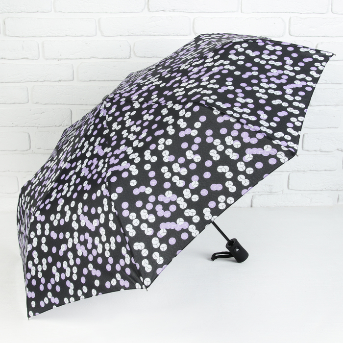 Зонт полуавтоматический "Конфетти", R=49см, цвет чёрный/сиреневый