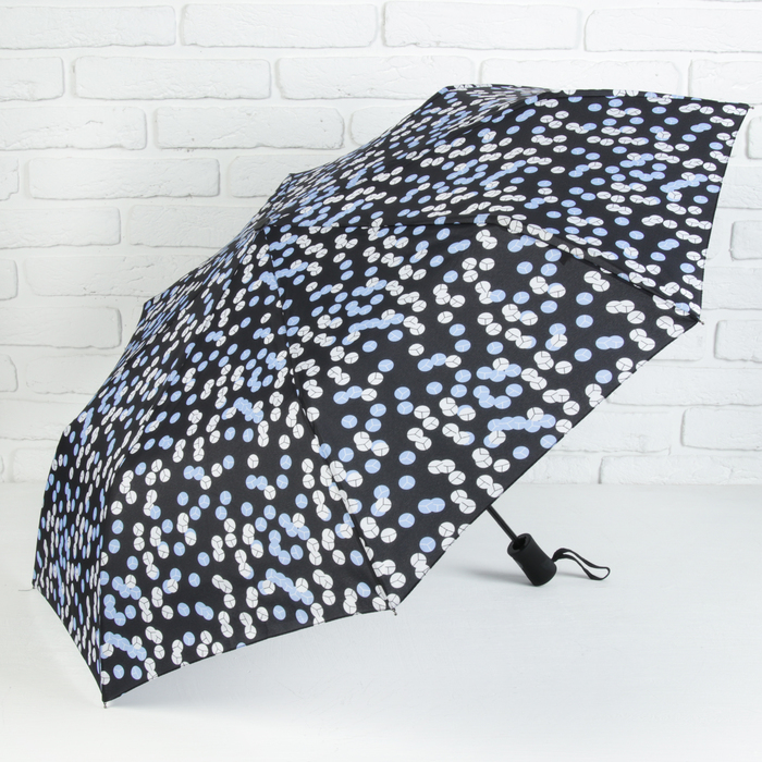 Зонт полуавтоматический "Конфетти", R=49см, цвет чёрный/голубой