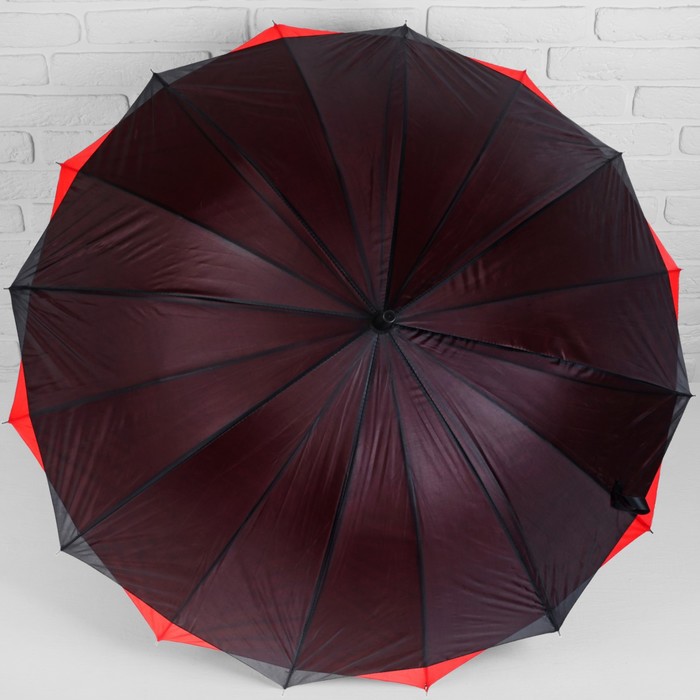 Зонт-трость "Однотонный", полуавтоматический, двухслойный, R=54см, цвет чёрный/красный