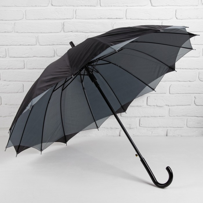 Зонт-трость "Однотонный", полуавтоматический, двухслойный, R=54см, цвет чёрный/серый