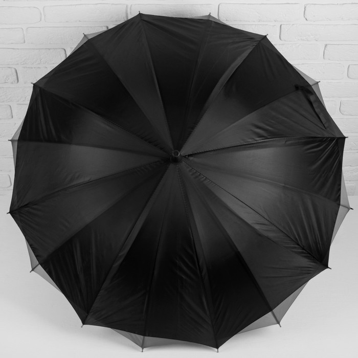 Зонт-трость "Однотонный", полуавтоматический, двухслойный, R=54см, цвет чёрный/серый