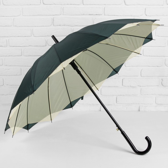 Зонт-трость "Однотонный", полуавтоматический, двухслойный, R=54см, цвет зелёный/молочный