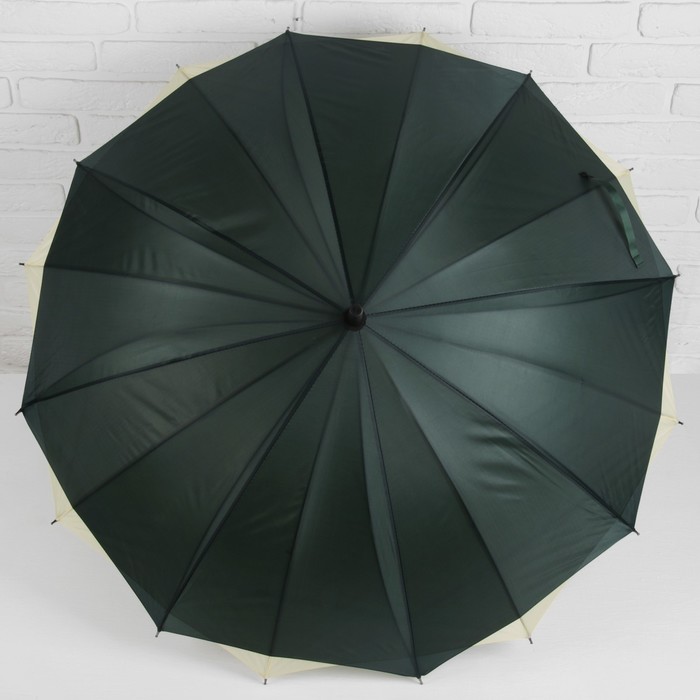 Зонт-трость "Однотонный", полуавтоматический, двухслойный, R=54см, цвет зелёный/молочный