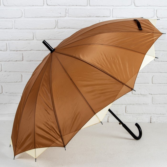 Зонт-трость "Однотонный", полуавтоматический, двухслойный, R=54см, цвет коричневый/молочный