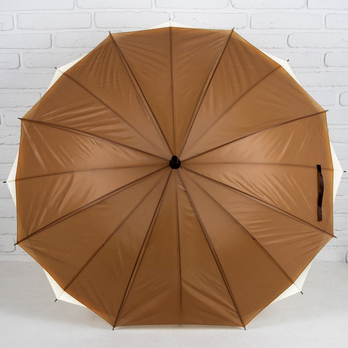 Зонт-трость "Однотонный", полуавтоматический, двухслойный, R=54см, цвет коричневый/молочный