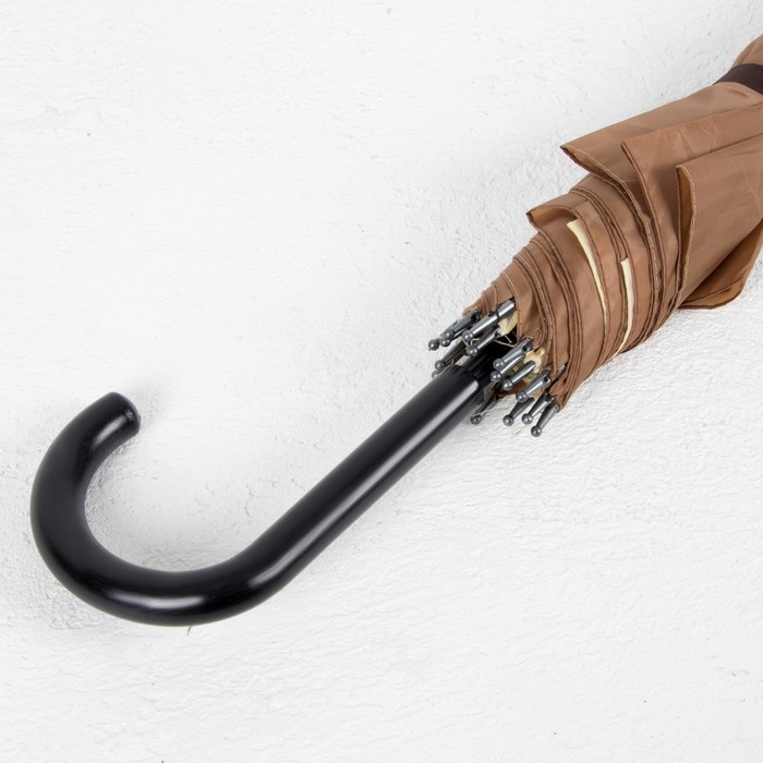 Зонт-трость "Однотонный", полуавтоматический, двухслойный, R=54см, цвет коричневый/молочный