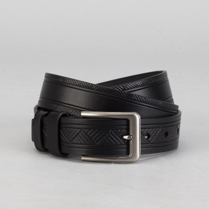 Ремень мужской, винт, пряжка под тёмный металл, ширина - 3,5 см, цвет чёрный гладкий