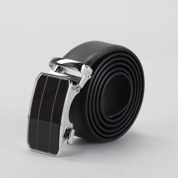 Ремень мужской, винт, пряжка автомат металл, ширина - 3,5 см, цвет чёрный гладкий