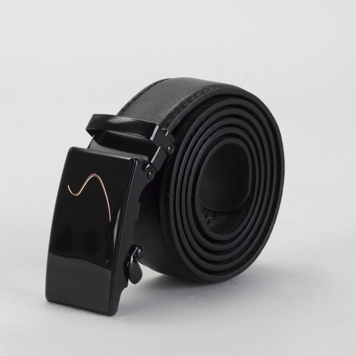 Ремень мужской, винт, пряжка автомат под тёмный металл, ширина - 3,5 см, цвет чёрный гладкий