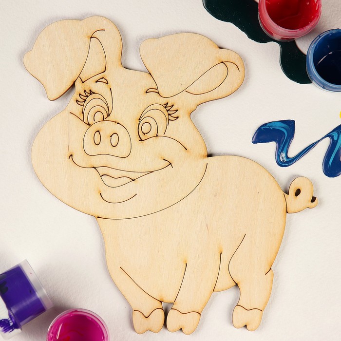 Доска разделочная под роспись "Хрюшка", Символ Года 2019, 20х18см