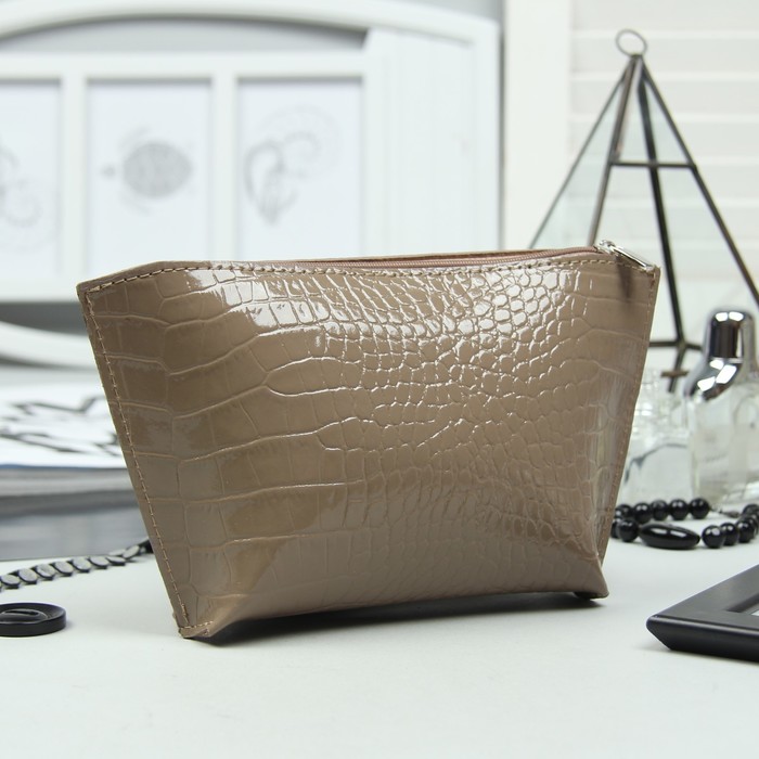 Косметичка простая, отдел на молнии, кайман/шик, капучино