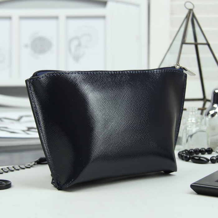 Косметичка простая, отдел на молнии, сафьян/шик, цвет тёмно-синий