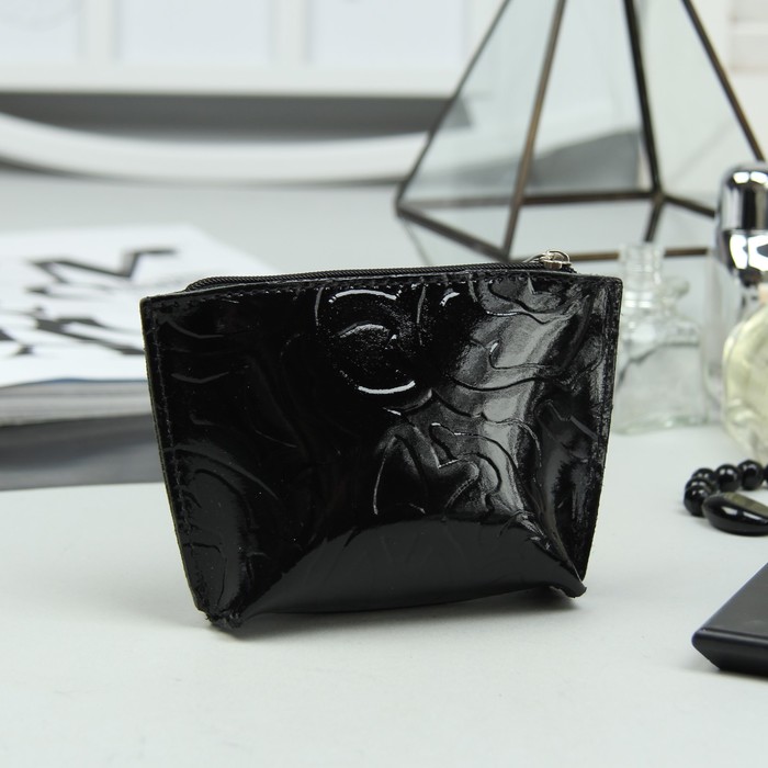 Косметичка простая, отдел на молнии, пионы/шик, цвет чёрный