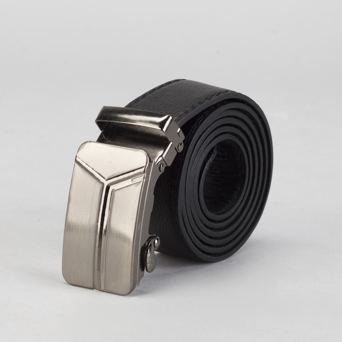 Ремень мужской, винт, пряжка автомат под тёмный металл, ширина - 3,5 см, цвет чёрный гладкий