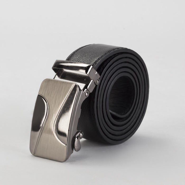 Ремень мужской, винт, пряжка автомат под тёмный металл, ширина - 3,5 см, цвет чёрный гладкий