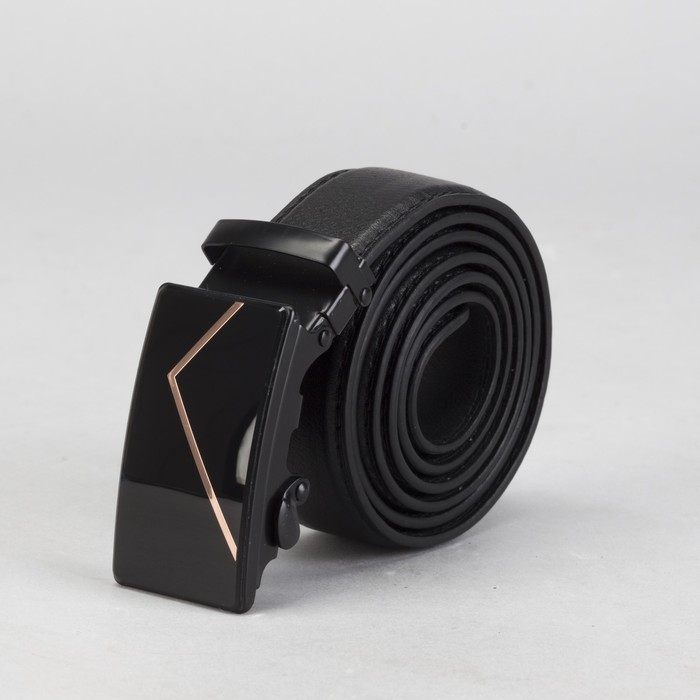 Ремень мужской, винт, пряжка автомат под тёмный металл, ширина - 3,5 см, цвет чёрный гладкий