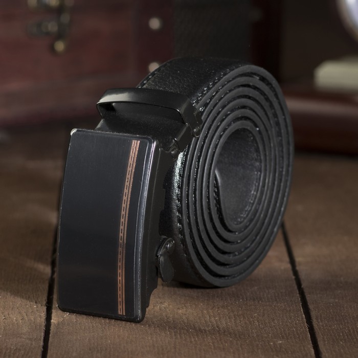 Ремень мужской, винт, пряжка автомат под тёмный металл, ширина - 3,5 см, цвет чёрный гладкий