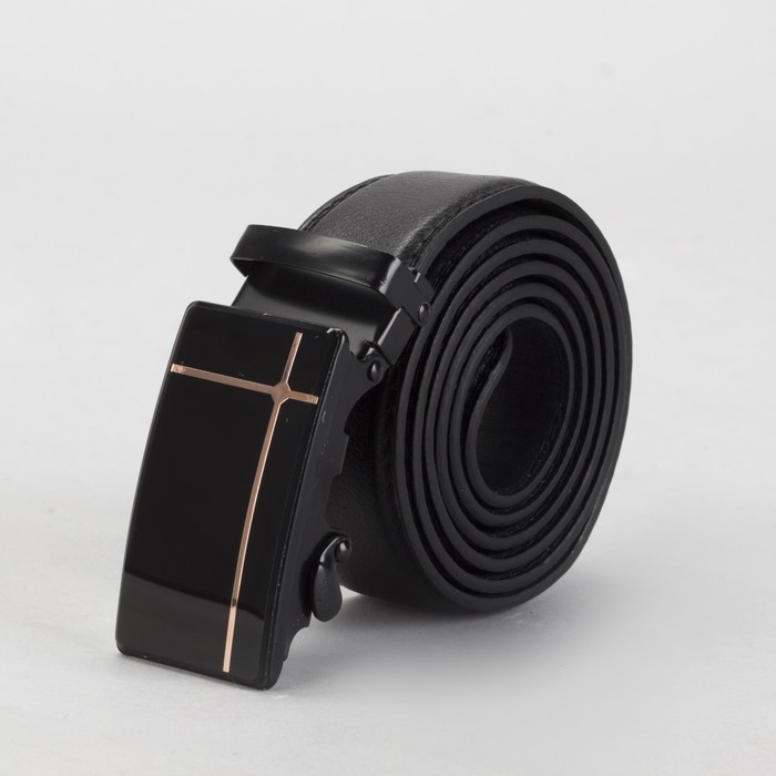 Ремень мужской, винт, пряжка автомат под тёмный металл, ширина - 3,5 см, цвет чёрный гладкий