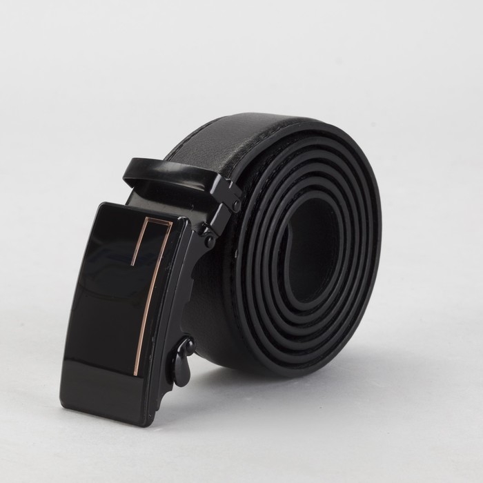 Ремень мужской, винт, пряжка автомат под тёмный металл, ширина - 3,5 см, цвет чёрный гладкий