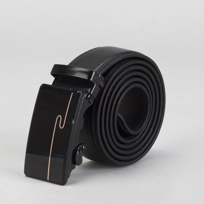 Ремень мужской, винт, пряжка автомат под тёмный металл, ширина - 3,5 см, цвет чёрный гладкий